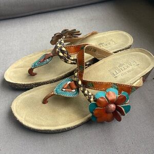 Spring Step L'Artiste Chunali Women's Leather Sandals Braided Thong Size 39(8.5)